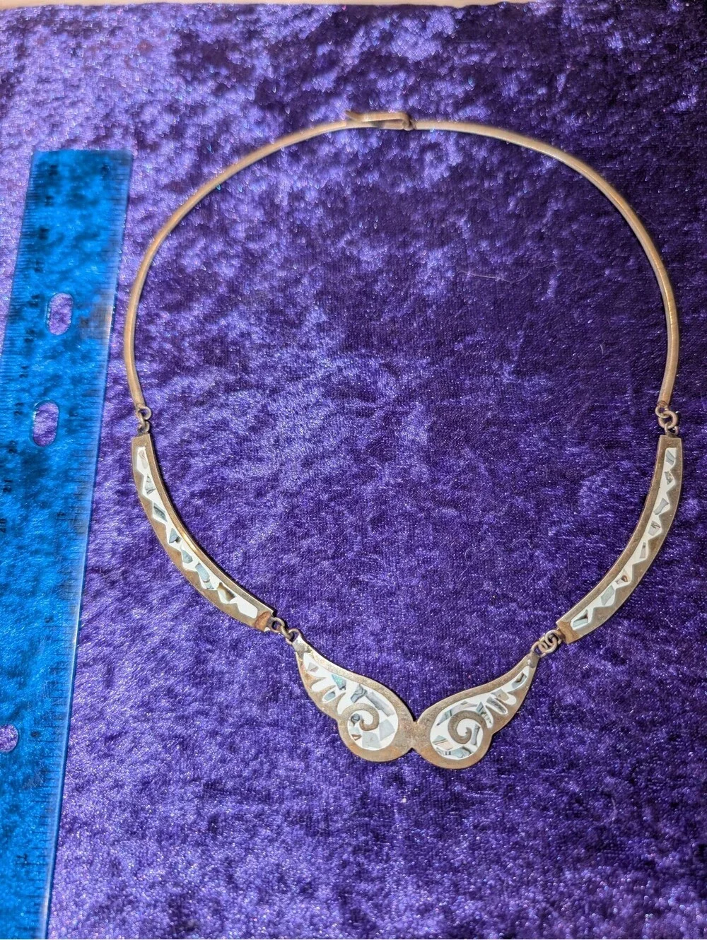 Vintage Alpaca Mexico and Enamel Decorative Necklace